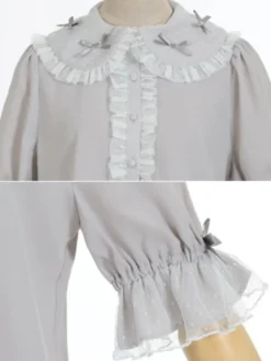 Chemisiers Lolita doux haut Lolita violet manches courtes volants chemise Lolita en dentelle