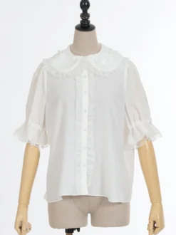 Chemisiers Lolita doux haut Lolita violet manches courtes volants chemise Lolita en dentelle