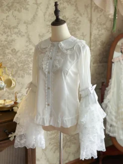 Chemisiers Lolita doux hauts Lolita blancs à manches longues et nœuds en dentelle chemise Lolita