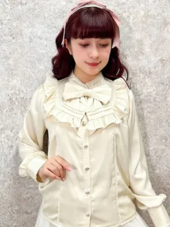 Chemisiers Lolita doux nœuds volants manches longues haut Lolita chemise Lolita blanche