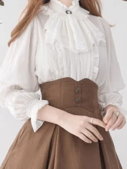 Chemisiers Lolita doux volants haut Lolita chemisier à manches longues chemise Lolita blanche