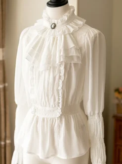Chemisiers Lolita doux volants haut Lolita chemisier à manches longues chemise Lolita blanche