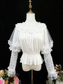 Chemisiers Lolita doux volants manches longues Blouse haut Lolita chemise Lolita blanche