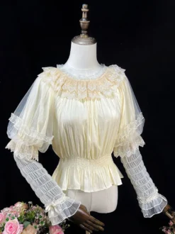 Chemisiers Lolita doux volants manches longues Blouse haut Lolita chemise Lolita blanche