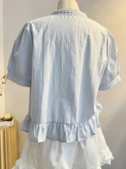 Chemisiers Lolita doux à volants et nœuds chemisier à manches courtes haut Lolita chemise Lolita bleu ciel clair