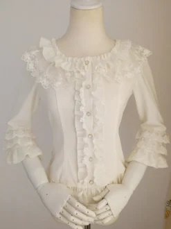 Chemisiers Lolita doux volants chemisier manches mi-longues haut Lolita chemise Lolita blanc écru