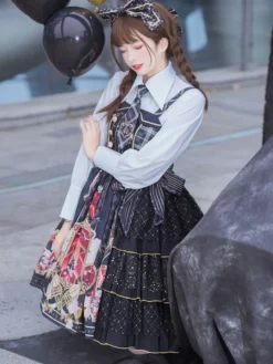 Chemisiers Lolita noirs Col roulé en polyester Haut à manches longues Chemise classique Lolita