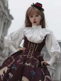 Chemisiers Lolita Style Rococo À Volants Chemisier À Manches Longues Haut Lolita Chemise Vintage Rétro Blanche