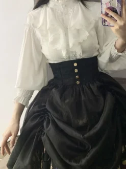 Chemisiers Lolita Style Rococo À Volants Chemisier À Manches Longues Haut Lolita Chemise Vintage Rétro Blanche