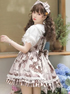 Chemisiers Mignonne Lolita Haut Lolita blanche Manches Courtes Volants Nœuds Chemise