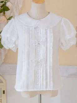 Chemisiers Mignonne Lolita Haut Lolita blanche Manches Courtes Volants Nœuds Chemise