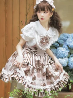 Chemisiers Mignonne Lolita Haut Lolita blanche Manches Courtes Volants Nœuds Chemise
