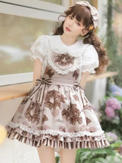 Chemisiers Mignonne Lolita Haut Lolita blanche Manches Courtes Volants Nœuds Chemise