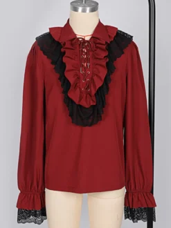 Chemisier unisexe vintage à manches volantées style victorien col noué tendance inspiré de la Renaissance Bourgogne