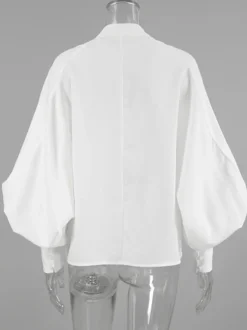Chemisier vintage à manches bouffantes et col montant pour femme collection automne 2026