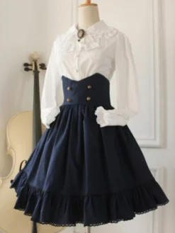 Classique Jupe Lolita Taille Haute Gothique En Coton Unicolore Avec Nœuds Déguisements