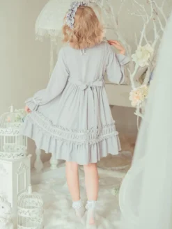 Classique Lolita Une Pièce Robe Couleur Unie à Manches Longues Vintage Déguisements Halloween