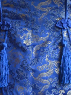 Classique Satin Bleu Qi Robe Lolita jacquard attirante avec lacets douse Déguisements Halloween