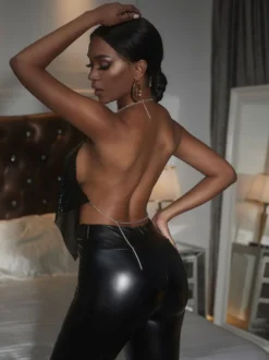 Clubwear Tops Tendance V-Neck Chaînes Sans Manches Dos Nu Pole Dance Sexy Tops