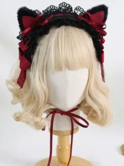 Coiffure Lolita Gothique Nœuds Dentelle Volants Accessoire Polyester