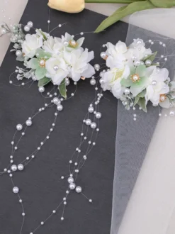 Coiffure Lolita Style Chinois Fleurs Beige Chaînes Perles Accessoire Métal Divers