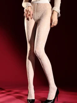 Collants en maille transparente rouge sexy à imprimé floral