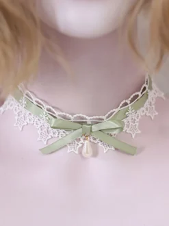 Collier doux Lolita Bows Dentelle Choker Déguisements Halloween