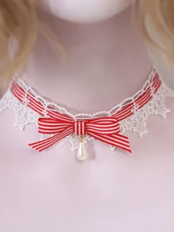Collier doux Lolita Bows Dentelle Choker Déguisements Halloween