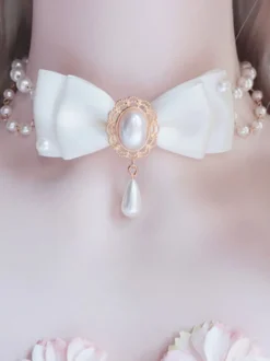 Collier Lolita Blanc Faux Perles Nœuds Doux Accessoires Lolita