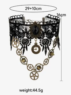 Collier Ras Du Cou En Dentelle Gothique Rétro Steampunk Détails En Métal Noir Vintage