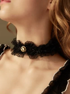Collier ras du cou en dentelle noire pour femme style décontracté quotidien