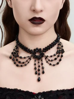 Collier ras du cou multicouche en dentelle rouge pour femme gothique sexy