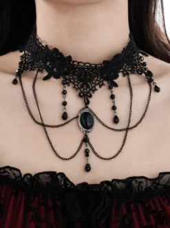 Collier ras du cou multicouche en dentelle rouge pour femme gothique sexy