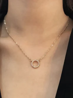 Colliers Blond Métallique Détails Métal Strass Femme Bijoux