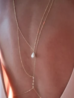 Colliers de mariage en or chaîne multi-chaînes rondes brillantes imitation de perles 16 pouces sous le collier de mariage