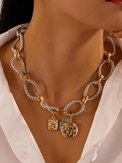 Collier vintage en métal à maillons ronds bijou décontracté pour femme ou adulte.