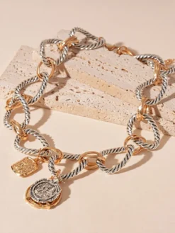 Collier vintage en métal à maillons ronds bijou décontracté pour femme ou adulte.