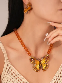Collier vintage à maillons papillon chaîne en alliage bijou décontracté pour femme/adulte 45-60 cm