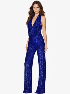 Combinaison Champagne Sans Manches Paillettes Dos Nu Droite Été Une Pièce Tenue