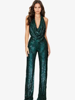 Combinaison Champagne Sans Manches Paillettes Dos Nu Droite Été Une Pièce Tenue
