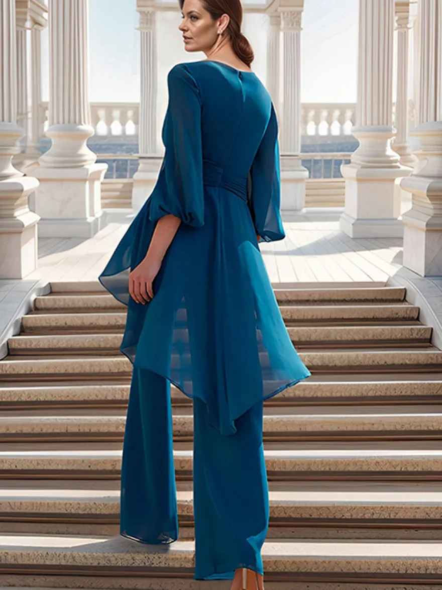 Combinaison de mère de mariée tenue d'invitée de mariage col V manche longue