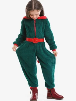 Combinaison Enfants Pour Noël Costumes De Cadeaux Noël En Fibre De Polyester Verte