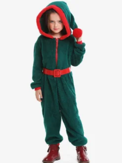 Combinaison Enfants Pour Noël Costumes De Cadeaux Noël En Fibre De Polyester Verte