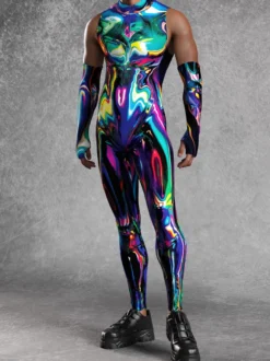 Combinaison homme cyberpunk imprimée tatouage illusion d'optique