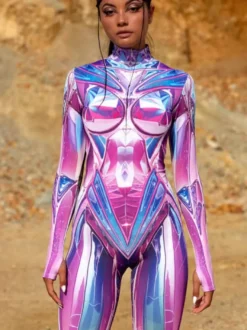 Combinaison imprimée colorée costume de cosplay d'Halloween combinaison moulante Zentai pour les fêtes d'Halloween
