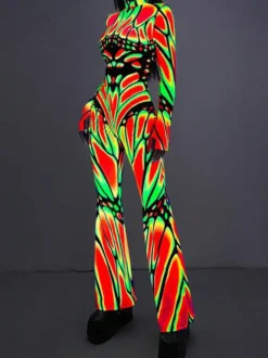 Combinaison imprimée colorée très élastique costume de cosplay d'Halloween combinaison en polyester style zentai