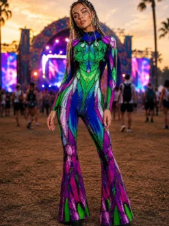 Combinaison imprimée colorée très élastique costume de cosplay d'Halloween combinaison en polyester style zentai