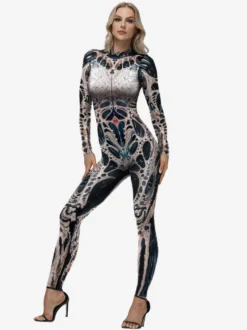 Combinaison imprimée d'Halloween extensible longue moulante et amusante pour cosplay