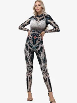 Combinaison imprimée d'Halloween extensible longue moulante et amusante pour cosplay