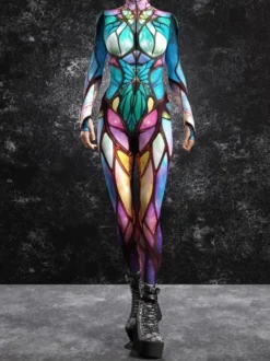 Combinaison imprimée numérique 3D combinaison Zenntai body néon costume combinaison fluorescente UV combinaison moulante costume de cosplay d'Halloween en polyester pour Halloween